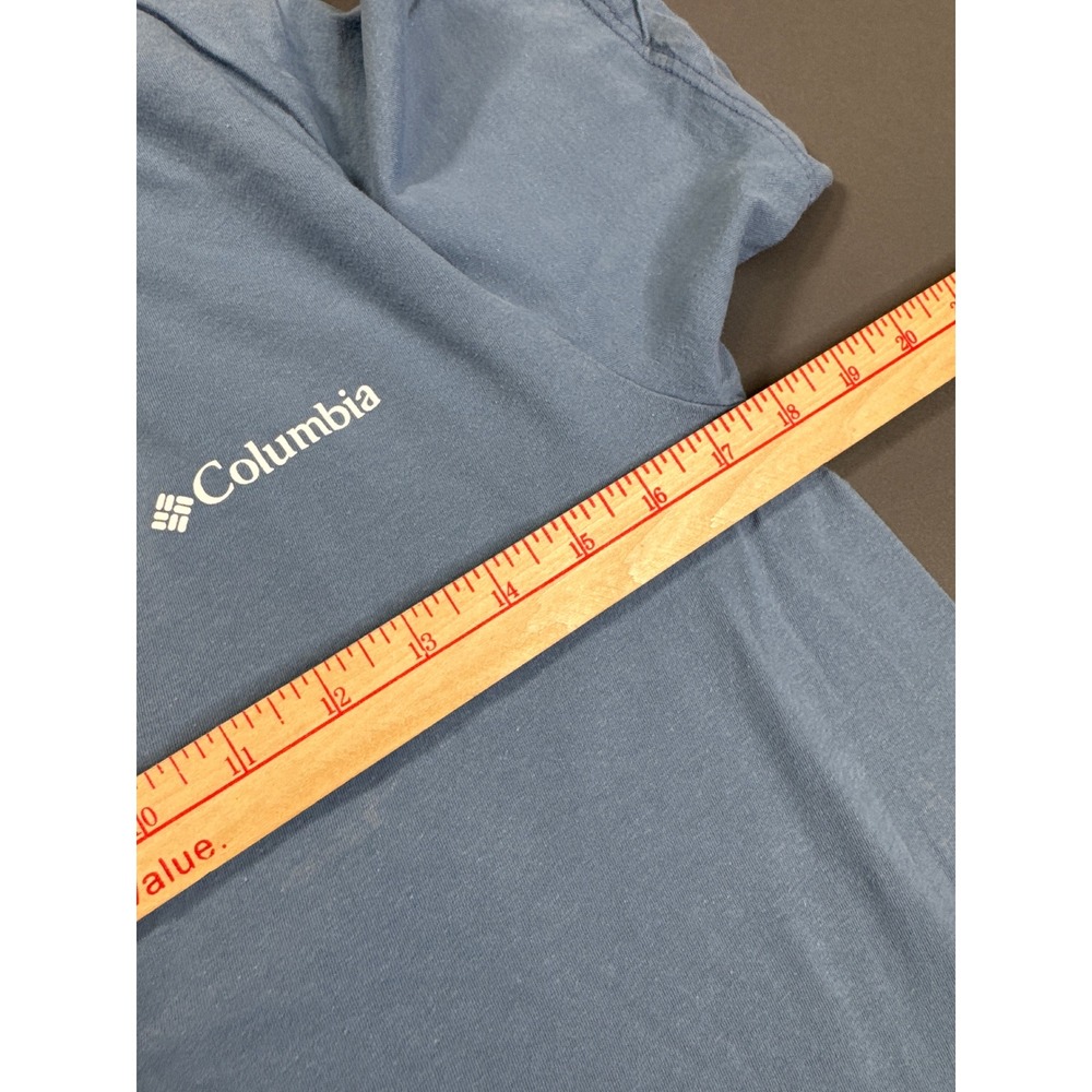 Columbia Mens Blue Graphic T-Shirt Mountain Tent Camping Scene Size M - Picture 3 of 8